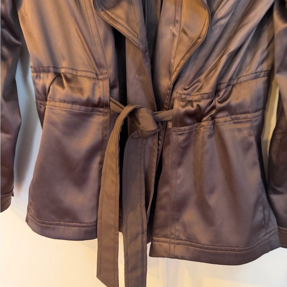 Chocolate Brown Trench Coat Satin White House Black Market Brown Size 4 - Picture 3 of 13